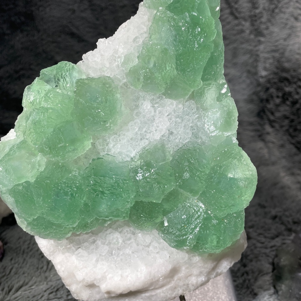 Raw crystal cluster EXTRA SUGAR CALCITE w- green fluorite 7”x5”x2”+